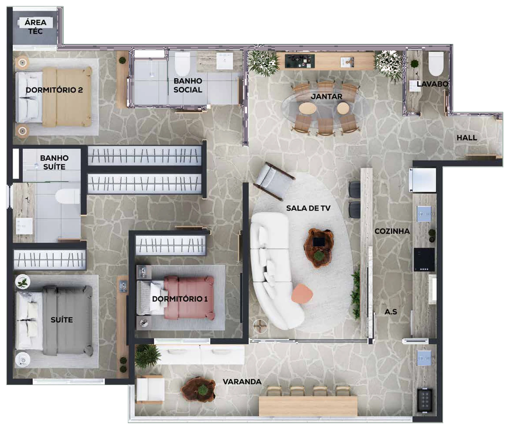 Planta do apartamento de 102,21 m² — final 5