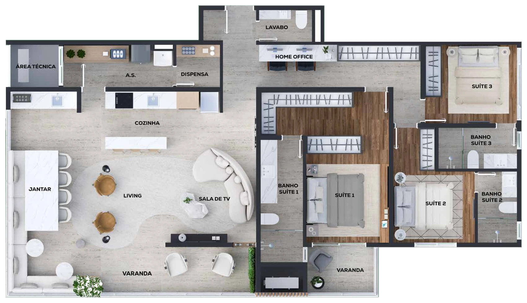 Planta do apartamento de 140,76 m² — final 1
