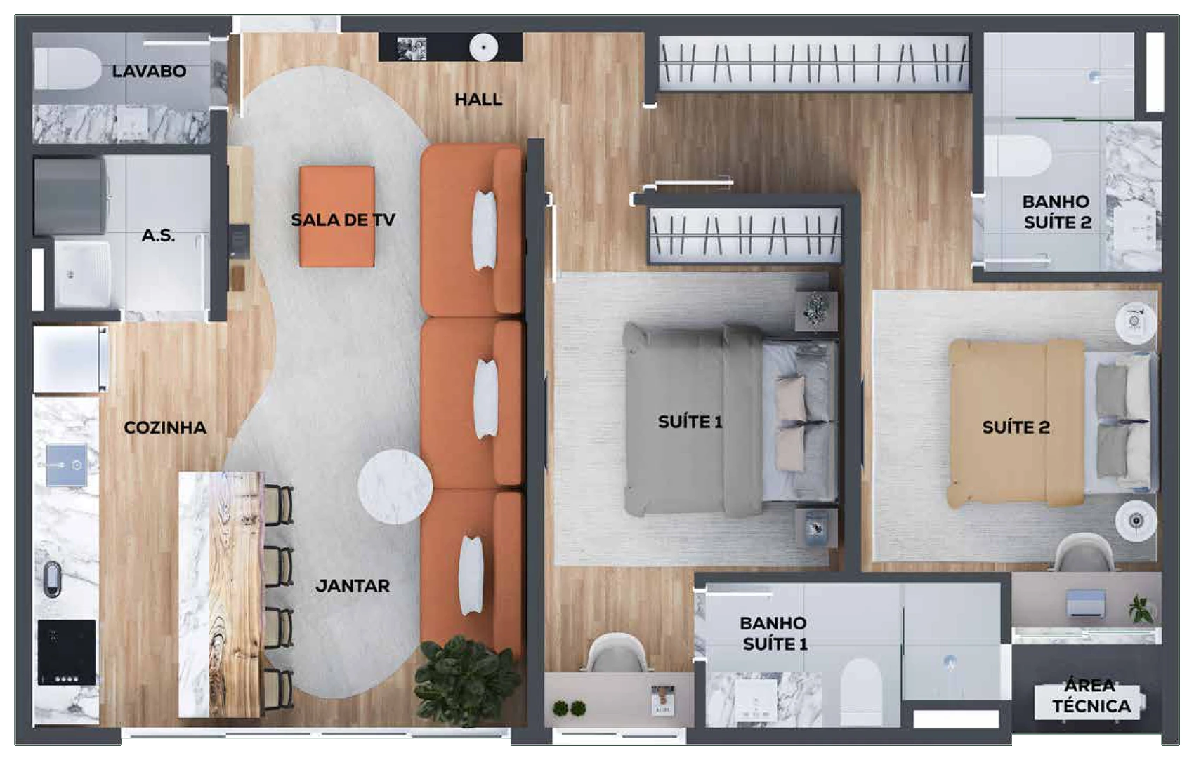 Planta do apartamento de 67,46 m² — final 4