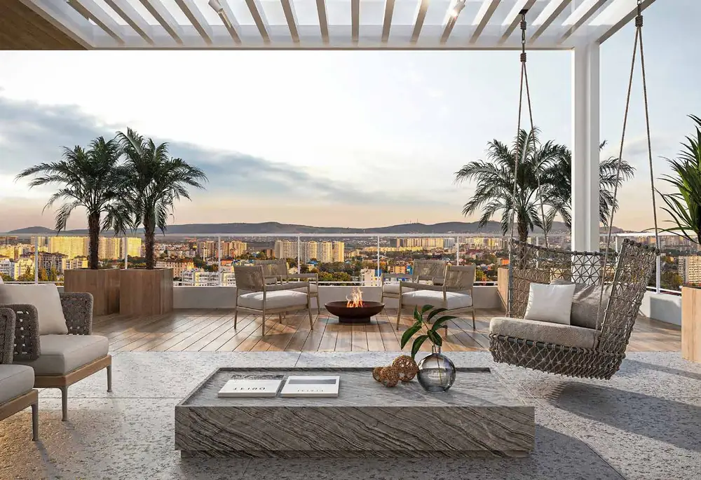 Terraço com balanço e vista